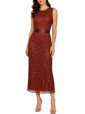 Mac Duggal Geometric Hand Embellished Midi Dress